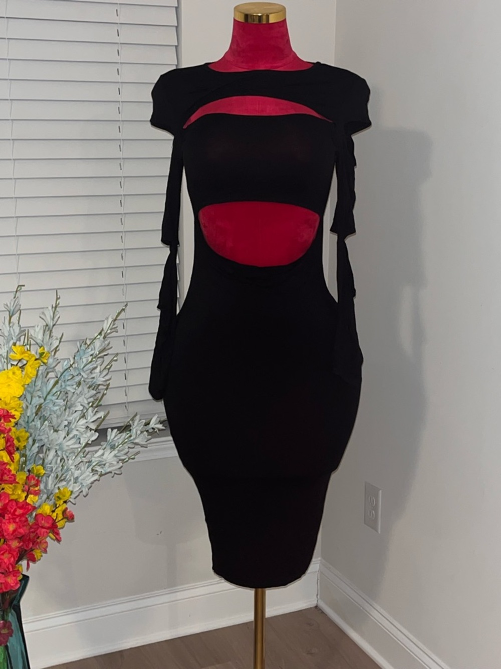 Better Be Black Midi Dress Cutouts